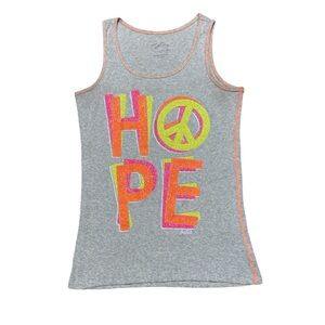 Justice Tank Top Girls 20 Casual Grey Glitter Peace Sign Hope Sleeveless Shirt